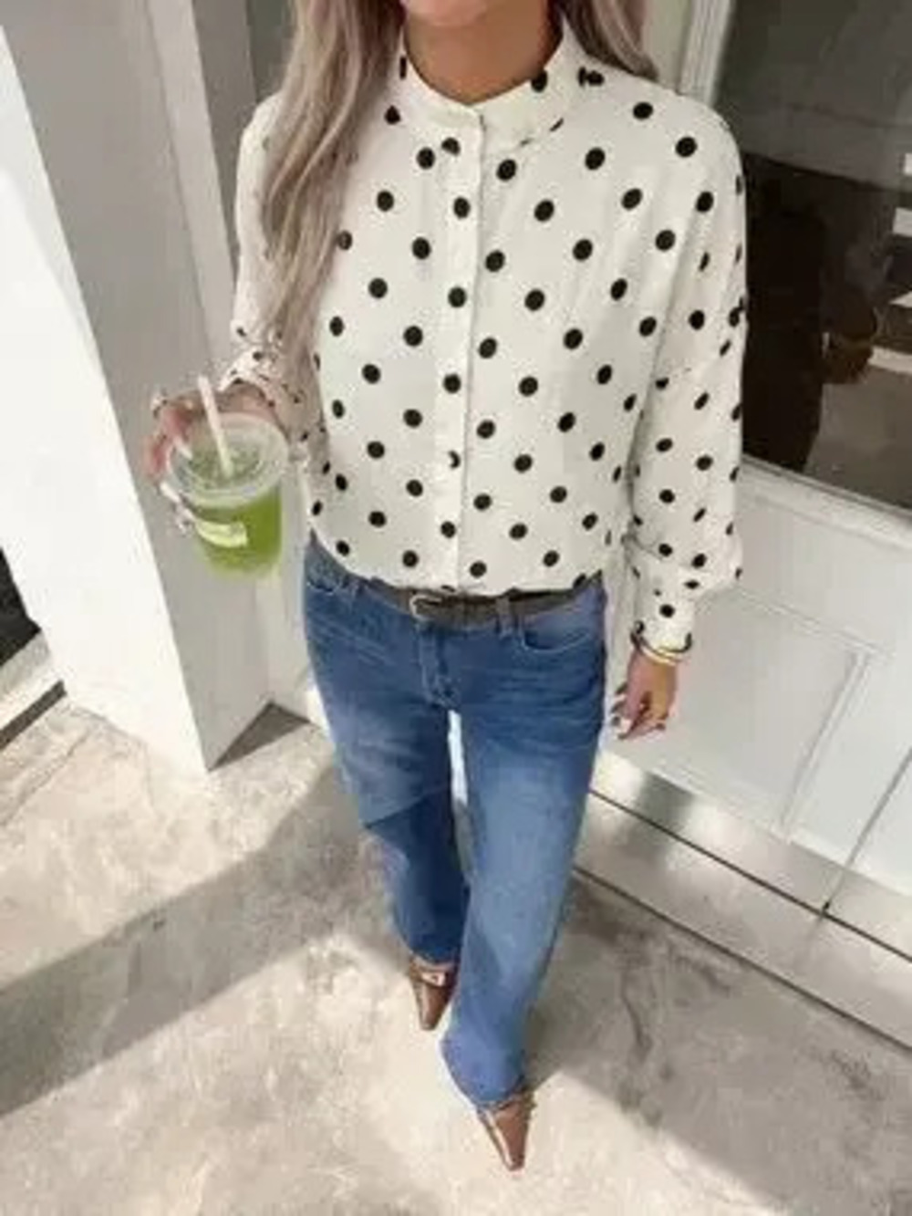 Polka Dot Button-Up Shirt - Picture 2 of 9